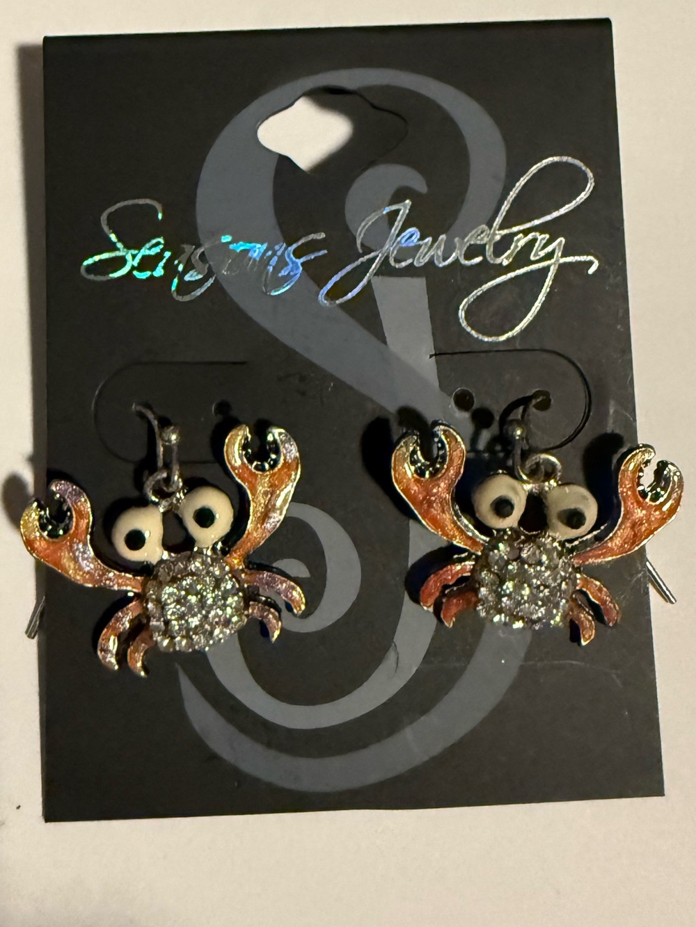 Sparkling Orange Crab Drop Earrings by